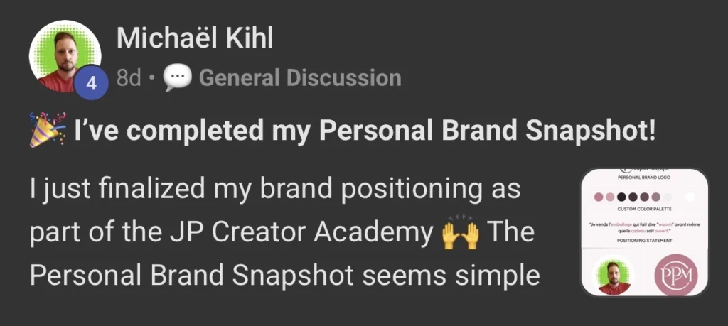 Michael Kihl Personal Brand Snapshot Completed Skool Post